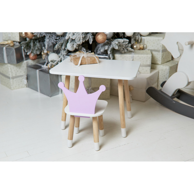 Дитячий стіл 46х60х45 і стілець корона 26.5х26х25, столик та стільчик для дівчачої кімнати, фіолетовий з білим
