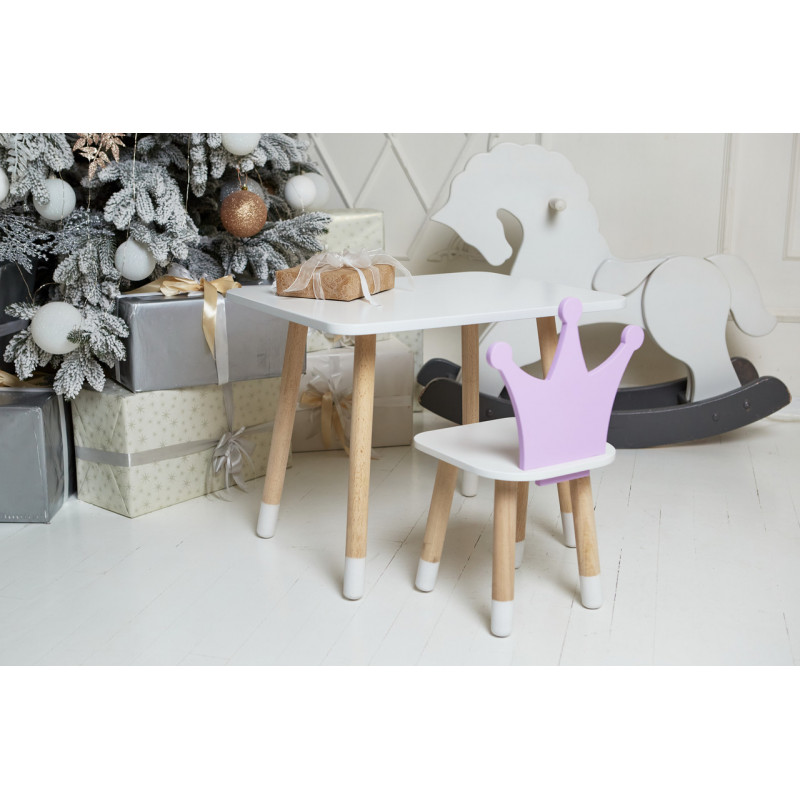 Дитячий стіл 46х60х45 і стілець корона 26.5х26х25, столик та стільчик для дівчачої кімнати, фіолетовий з білим