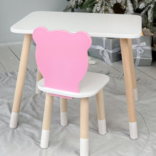 Стіл прямокутний 46х60х45 і стілець медвежа 26.5х26х25, столик та стільчик в дитячу, білий з рожевим