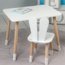Стіл прямокутний 46х60х45 і стілець вушка кролика 26.5х26х25, столик та стільчик в дитячу, білий