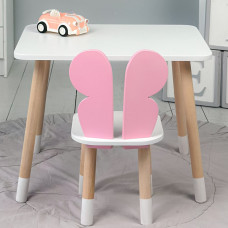 Столик прямокутний 46х60х45 і стільчик метелик 26.5х26х25, стіл та стілець в дитячу, білий з рожевим