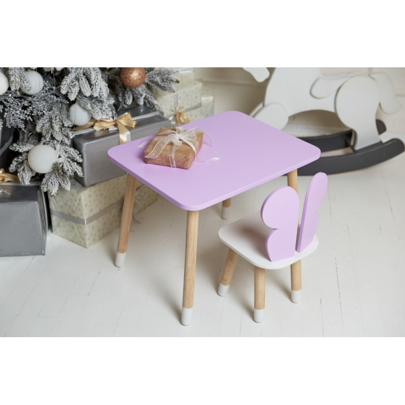 Дитячий стіл 46х60х45 і стілець крильця метелика 26.5х26х25, столик та стільчик для дівчачої кімнати, фіолетовий з білим