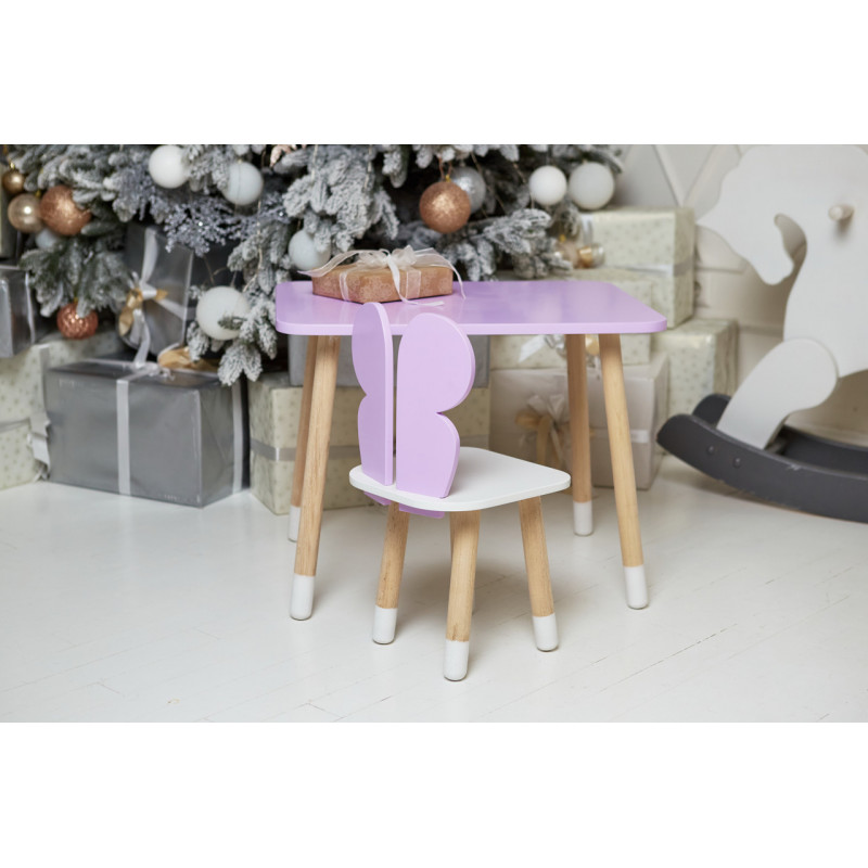 Дитячий стіл 46х60х45 і стілець крильця метелика 26.5х26х25, столик та стільчик для дівчачої кімнати, фіолетовий з білим