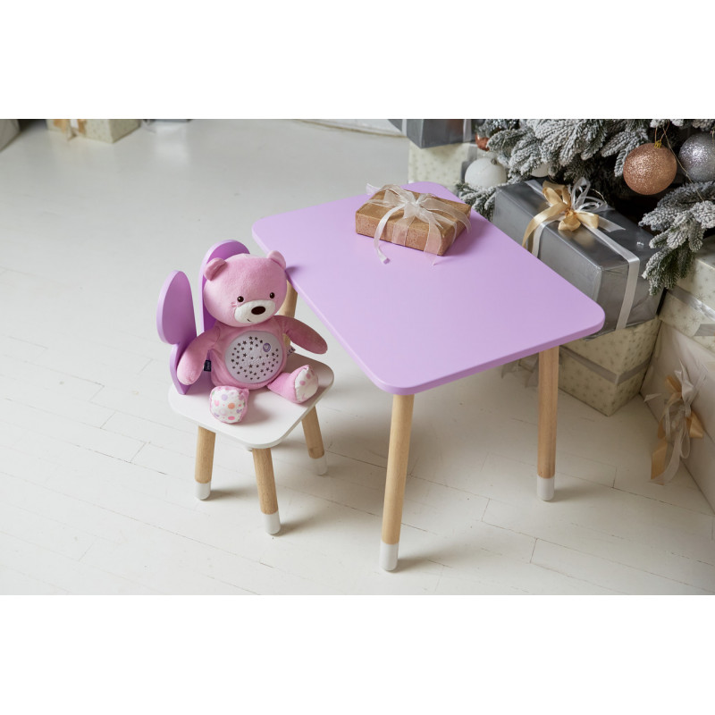 Дитячий стіл 46х60х45 і стілець крильця метелика 26.5х26х25, столик та стільчик для дівчачої кімнати, фіолетовий з білим