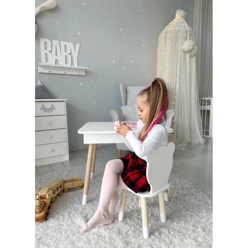 Столик з відкидним верхом 53х60х45 і стільчик медвежа 26.5х26х25, стіл та стілець для злопчика від 1 року, білий
