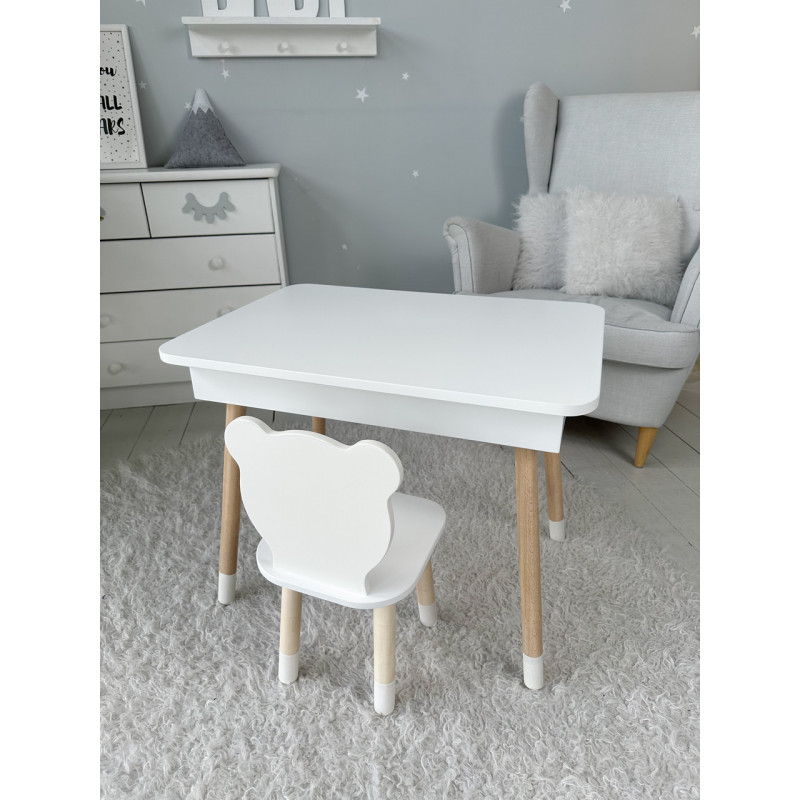 Столик з відкидним верхом 53х60х45 і стільчик медвежа 26.5х26х25, стіл та стілець для злопчика від 1 року, білий