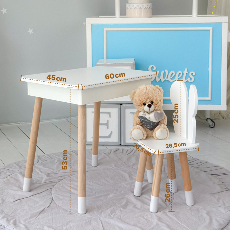 Столик з відкидним верхом 53х60х45 і стільчик метелик 26.5х26х25, стіл та стілець для злопчика від 1 року, білий