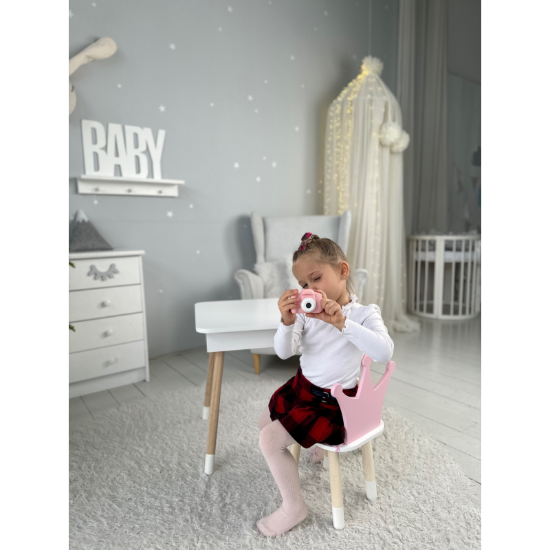 Столик з відкидним верхом 53х60х45 і стільчик корона 26.5х26х25, стіл та стілець для дітей від 1 року, білий з рожевим