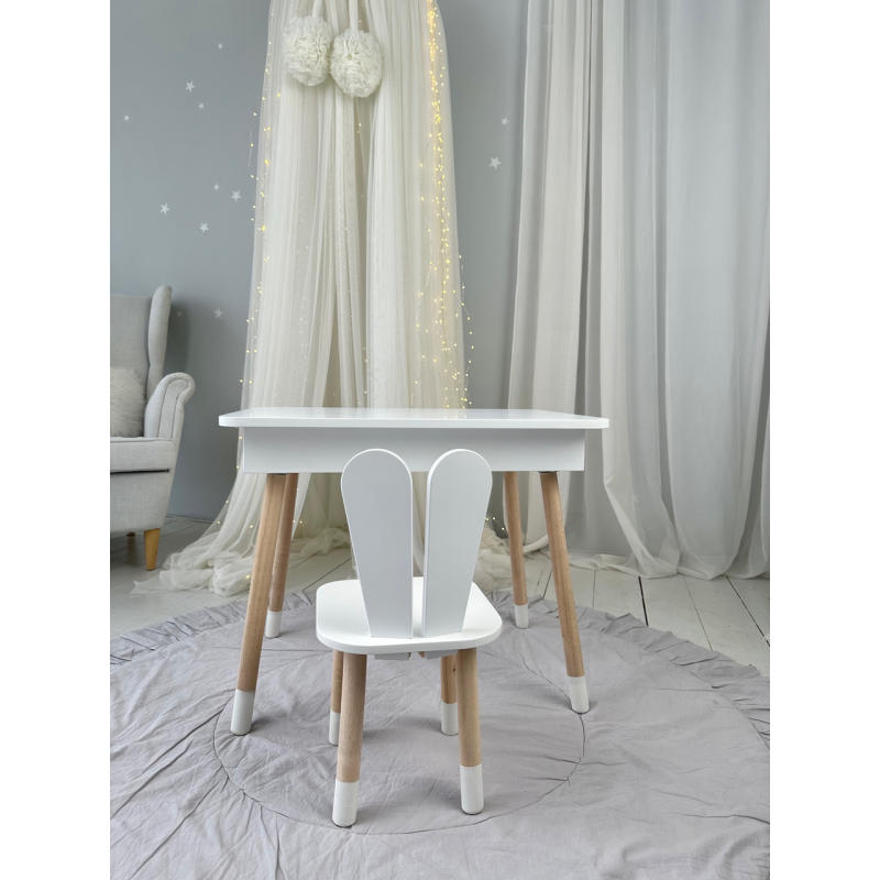 Дитячий столик з відкидним верхом 53х60х45 і стільчик зайчик 26.5х26х25, стіл та стілець для дітей до 7 років, білий