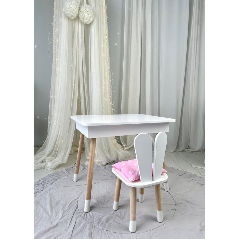 Дитячий столик з відкидним верхом 53х60х45 і стільчик зайчик 26.5х26х25, стіл та стілець для дітей до 7 років, білий