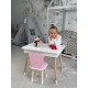 Стіл прямокутний з відкидним ящиком 53х60х45 і стілець медведик 26.5х26х25, комплект для дівчачої кімнати, рожевий з білим