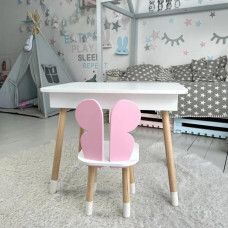 Дитячий столик з відкидним верхом 53х60х45 і стільчик метелик 26.5х26х25, стіл та стілець для дітей до 7 років, білий з рожевим