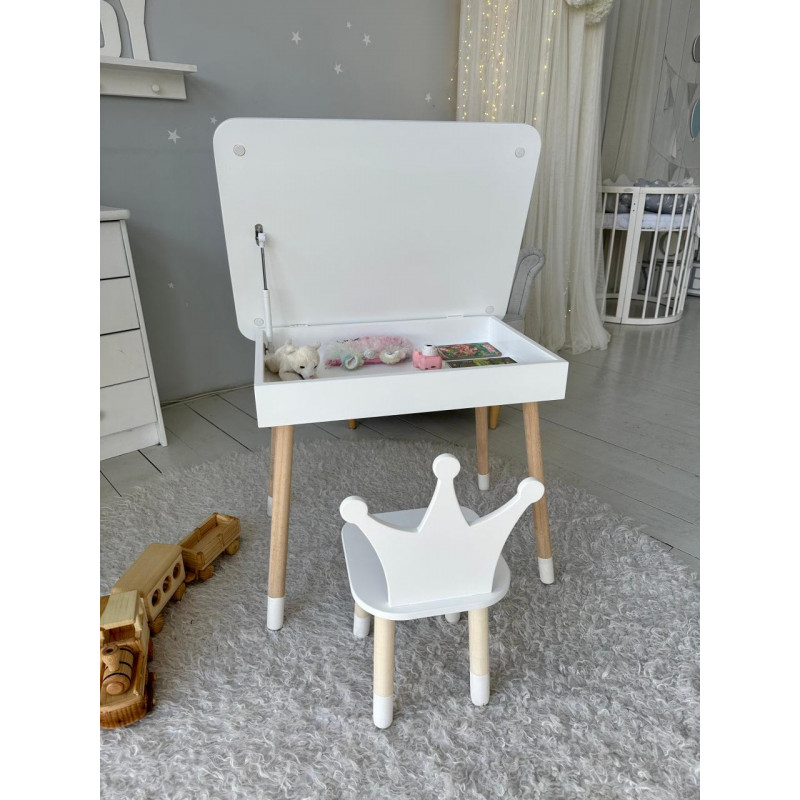 Столик з відкидним верхом 53х60х45 і стільчик корона 26.5х26х25, стіл та стілець для дітей від 1 року, білий