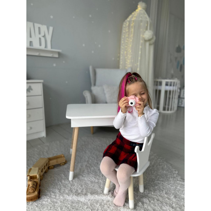 Столик з відкидним верхом 53х60х45 і стільчик корона 26.5х26х25, стіл та стілець для дітей від 1 року, білий