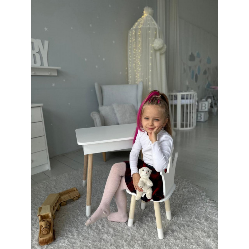 Столик з відкидним верхом 53х60х45 і стільчик корона 26.5х26х25, стіл та стілець для дітей від 1 року, білий