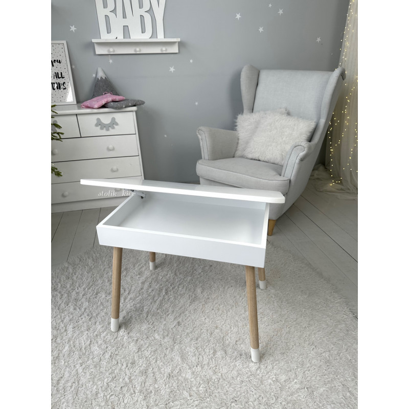 Столик з відкидним верхом 53х60х45 і стільчик корона 26.5х26х25, стіл та стілець для дітей від 1 року, білий