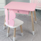 Стіл прямокутний з ящиком для речей 46х60х45 і стілець метелик 26.5х26х25, столик та стільчик в дитячу, рожевий з білим