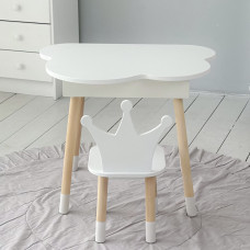 Столик хмаринка з відкидною нішею 54х68х50 і стільчик корона 26.5х26х25, стіл та стілець в дитячу, білий