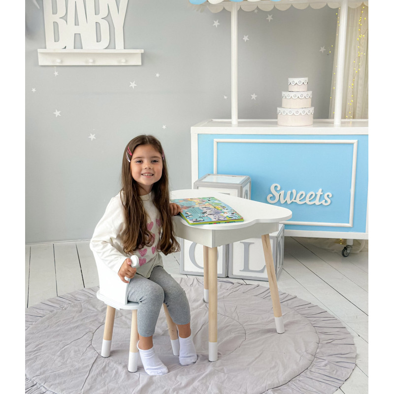 Столик хмаринка з відкидною нішею 54х68х50 і стільчик корона 26.5х26х25, стіл та стілець в дитячу, білий