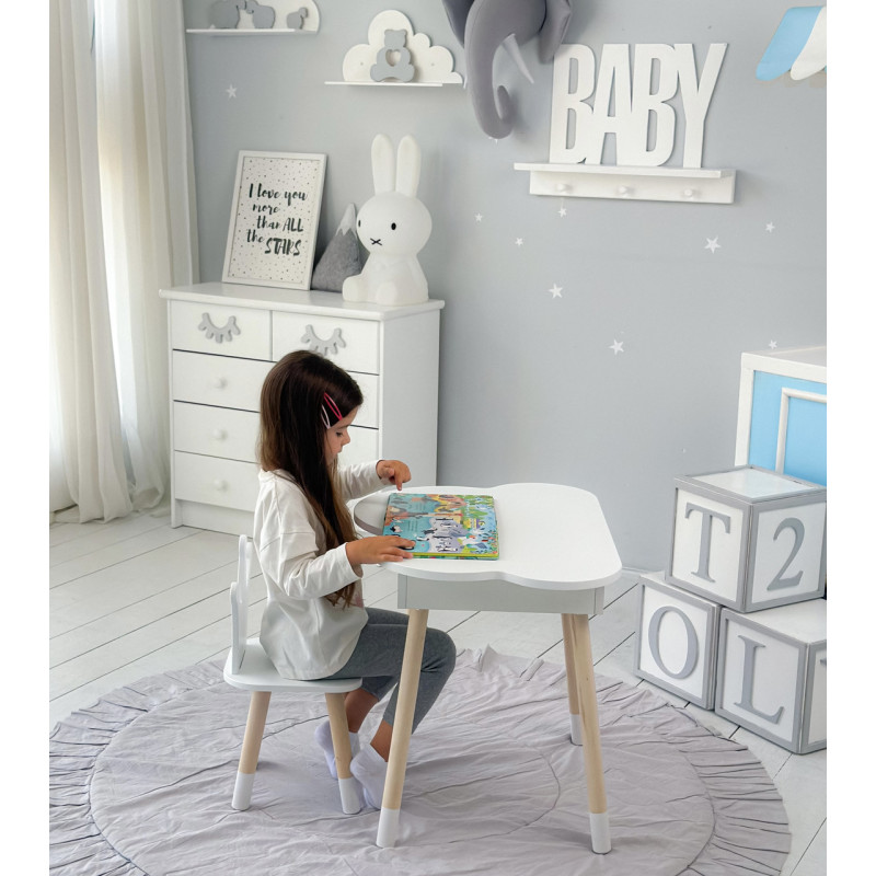 Столик хмаринка з відкидною нішею 54х68х50 і стільчик корона 26.5х26х25, стіл та стілець в дитячу, білий