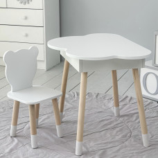 Столик хмаринка з нішею для речей 54х68х50 і стільчик спинка в формі медведика 26.5х26х25, стіл та стілець в дитячу кімнату, білий