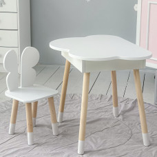 Столик хмаринка з нішею для речей 54х68х50 і стільчик спинка в формі метелика 26.5х26х25, стіл та стілець в дитячу кімнату, білий