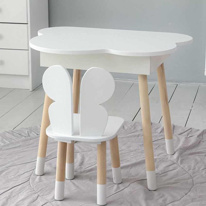 Столик хмаринка з нішею для речей 54х68х50 і стільчик спинка в формі метелика 26.5х26х25, стіл та стілець в дитячу кімнату, білий