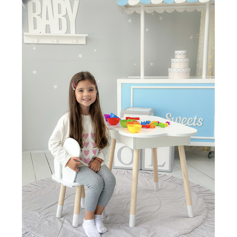 Столик хмаринка з нішею для речей 54х68х50 і стільчик спинка в формі метелика 26.5х26х25, стіл та стілець в дитячу кімнату, білий
