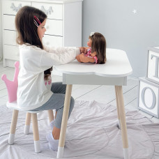 Столик хмаринка з зручною нішею 54х68х50 і стільчик корона 26.5х26х25, стіл та стілець в дитячу, білий з рожевим