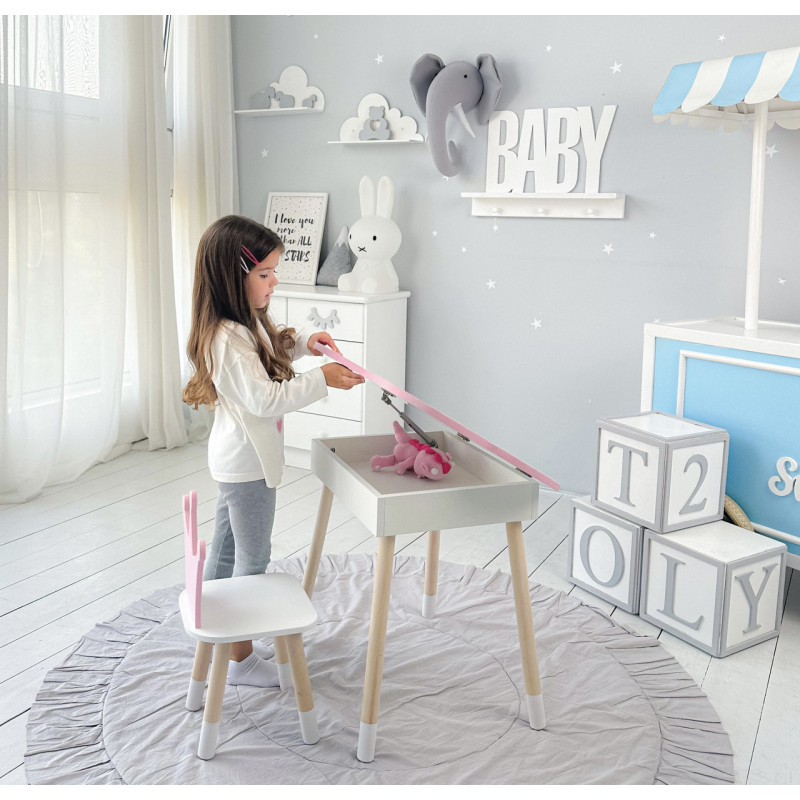 Столик хмаринка з відкидною нішею 54х68х50 і стільчик корона 26.5х26х25, стіл та стілець в дитячу, рожевий з білим