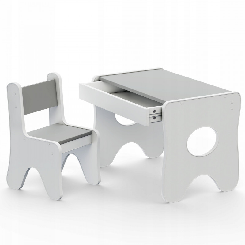 Столик та стільчик для дитини 70×45×51, дитячий гральний стіл та стілець, білий з сірим