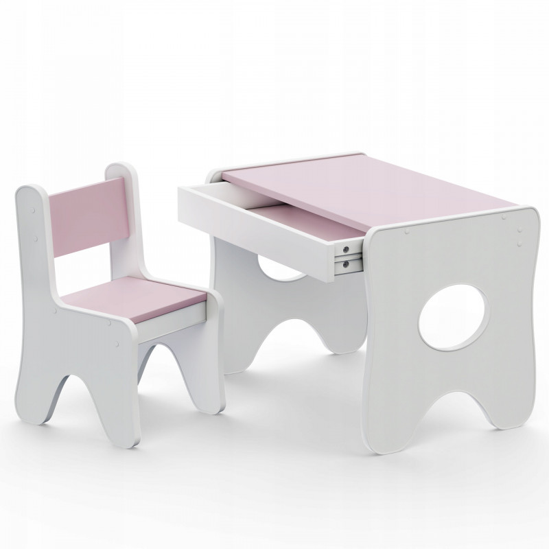 Столик та стільчик для дитини 70×45×51, дитячий гральний стіл та стілець, білий з рожевим