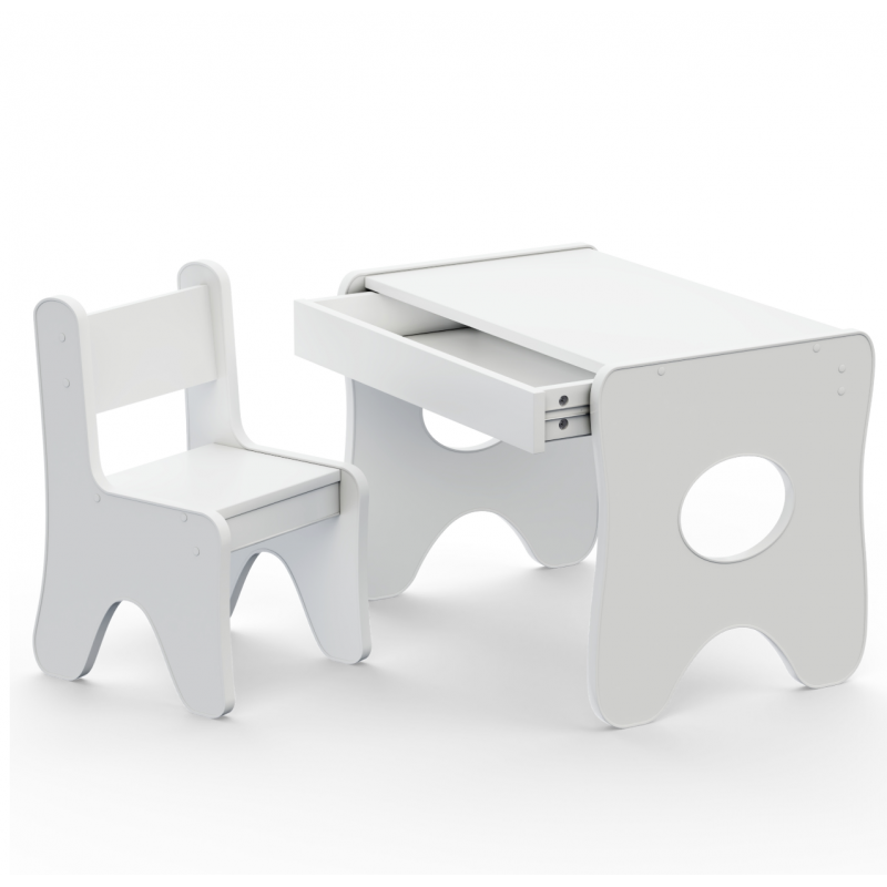 Набір дитячих меблів столик з ящиком та стільчик 70×45×51, стіл та стілець для дітей, білий