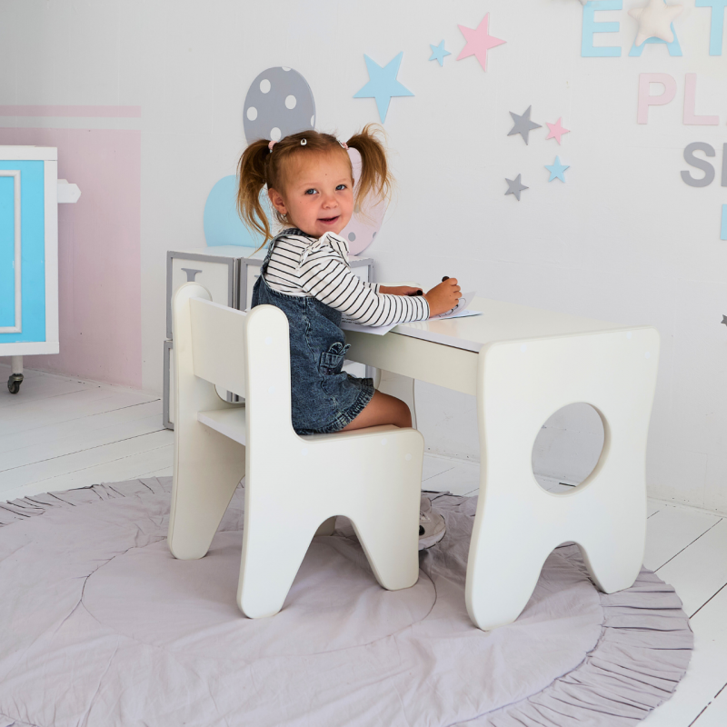 Набір дитячих меблів столик з ящиком та стільчик 70×45×51, стіл та стілець для дітей, білий