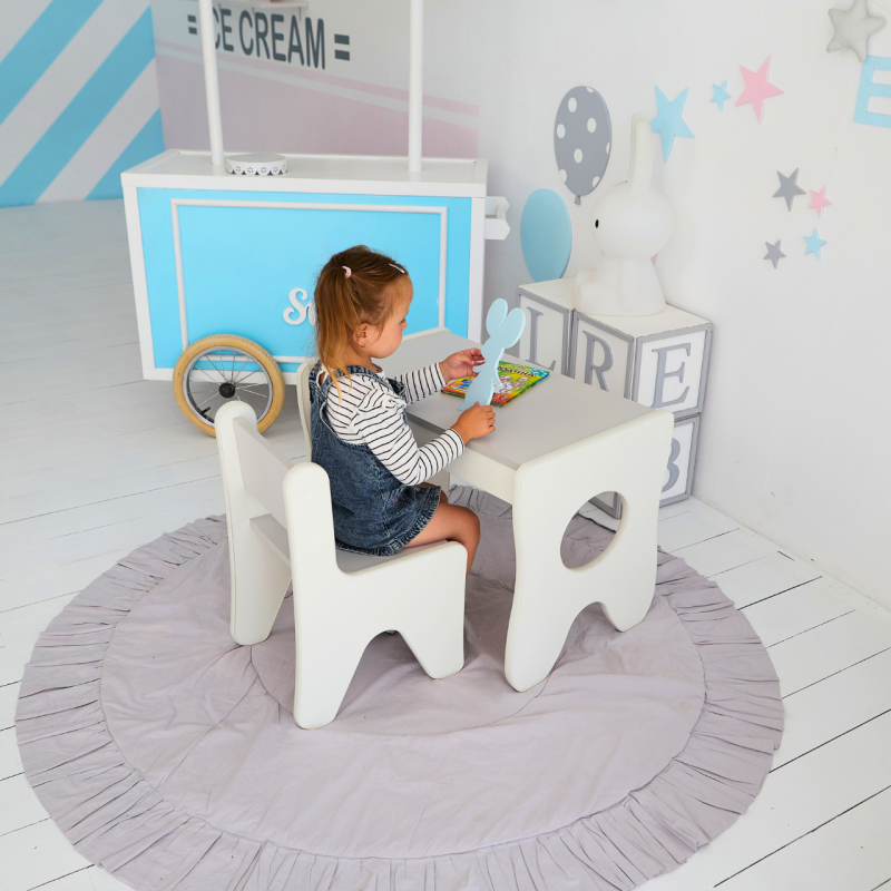 Комплект дитячих меблів столик та стільчик 70×45×51, стіл та стілець у дитячу, білий з сірим