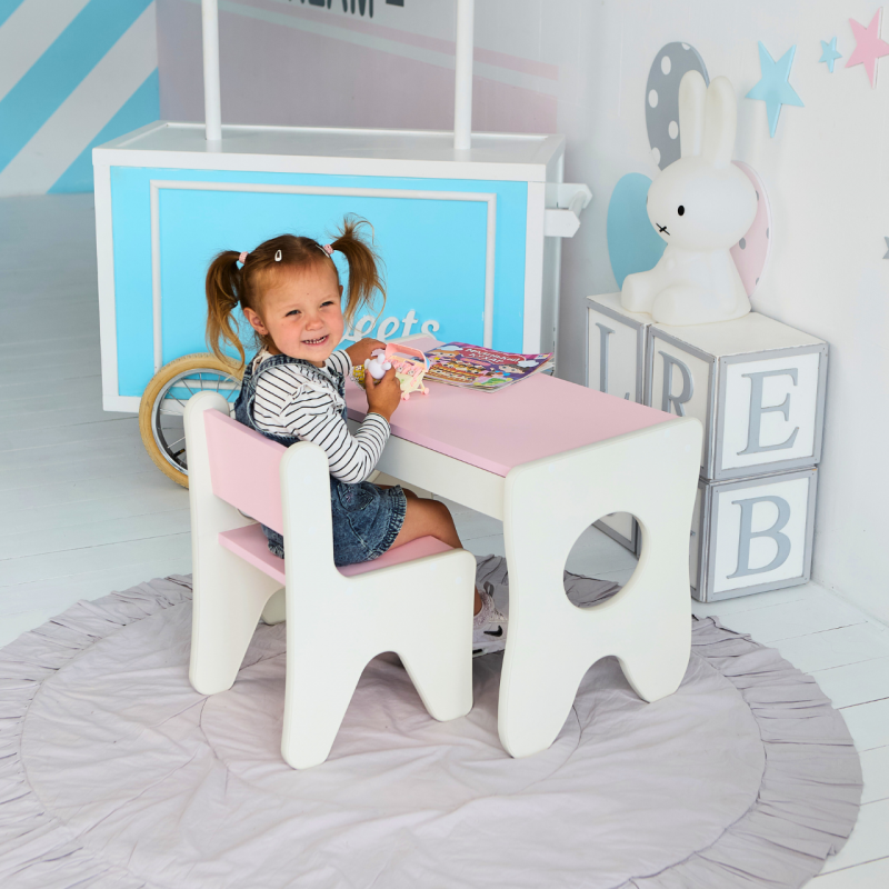 Комплект дитячих меблів столик та стільчик 70×45×51, стіл та стілець у дитячу, білий з рожевим