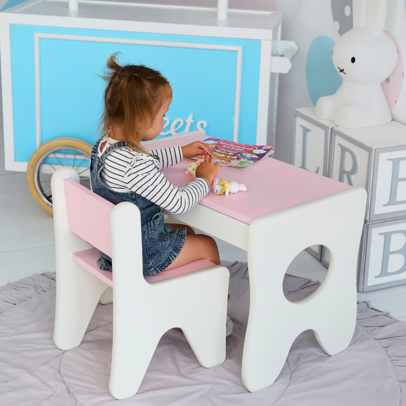 Комплект дитячих меблів столик та стільчик 70×45×51, стіл та стілець у дитячу, білий з рожевим