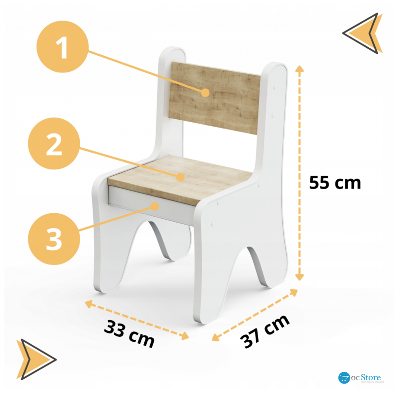 Стільчик для дитячої кімнати 55×37×33 дитячий зручний стілець для ігор, білий з сірим