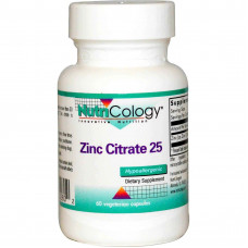 Цинк цитрат, Zinc Citrate, Nutricology, 25 мг, 60 капсул