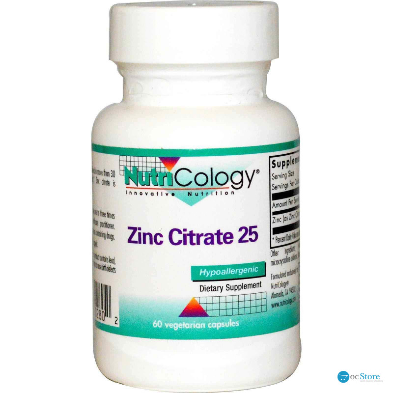 Цинк цитрат, Zinc Citrate, Nutricology, 25 мг, 60 капсул