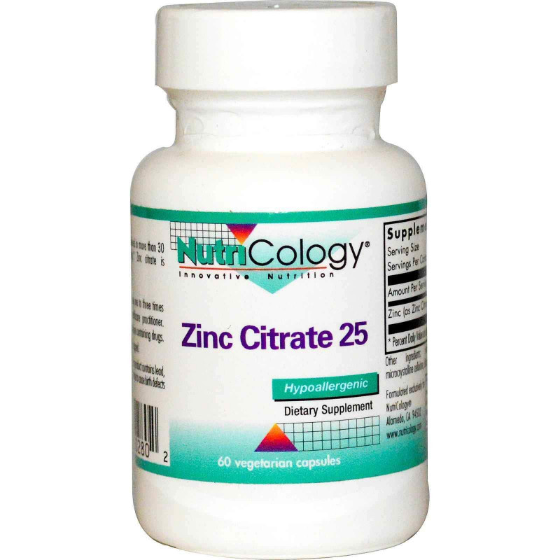 Цинк цитрат, Zinc Citrate, Nutricology, 25 мг, 60 капсул