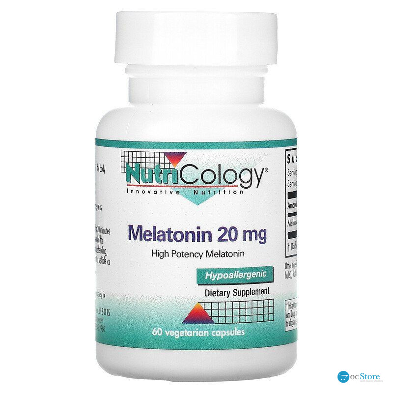 Мелатонін, Melatonin, Nutricology, 20 мг, 60 капсул