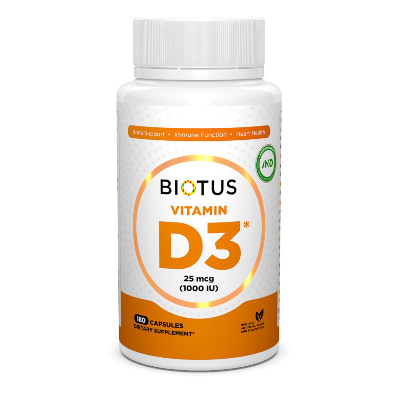Вітамін D3, Vitamin D3, Biotus, 25 мкг (1000 МО), 180 капсул