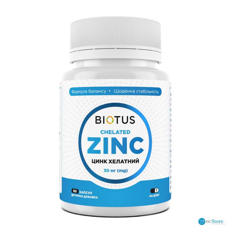 Цинк хелатний, Chelated Zinc, Biotus, 30 мг, 60 капсул