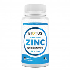 Хелатний цинк, Chelated Zinc, Biotus, 30 мг, 100 капсул