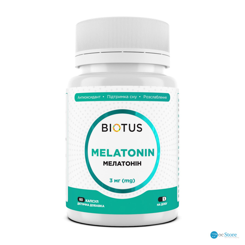 Мелатонін, Melatonin, Biotus, 3 мг, 60 капсул
