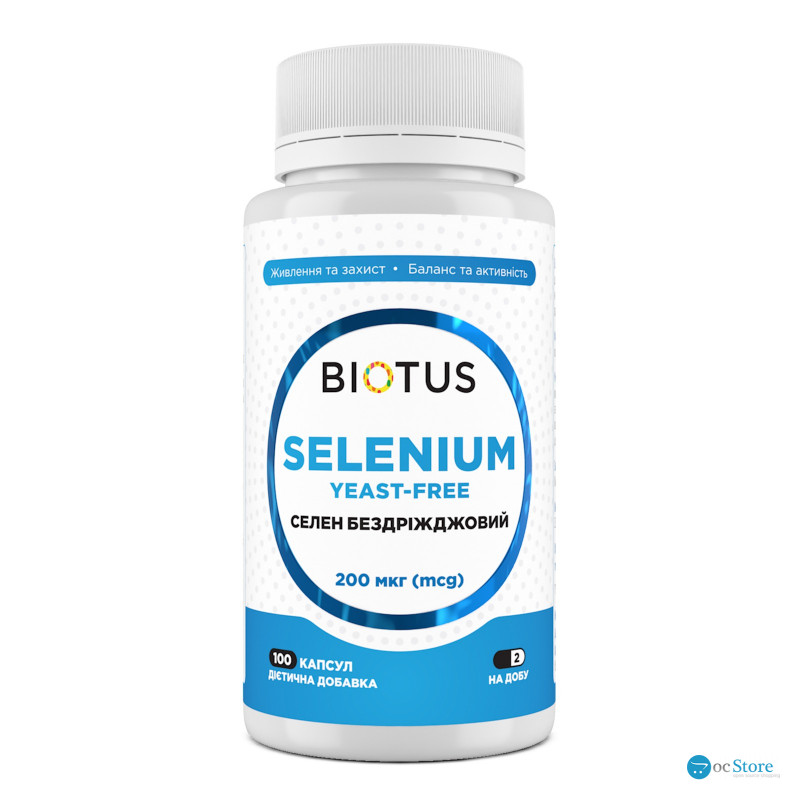 Селен без дріжджів, Selenium, Biotus, 200 мкг, 100 капсул