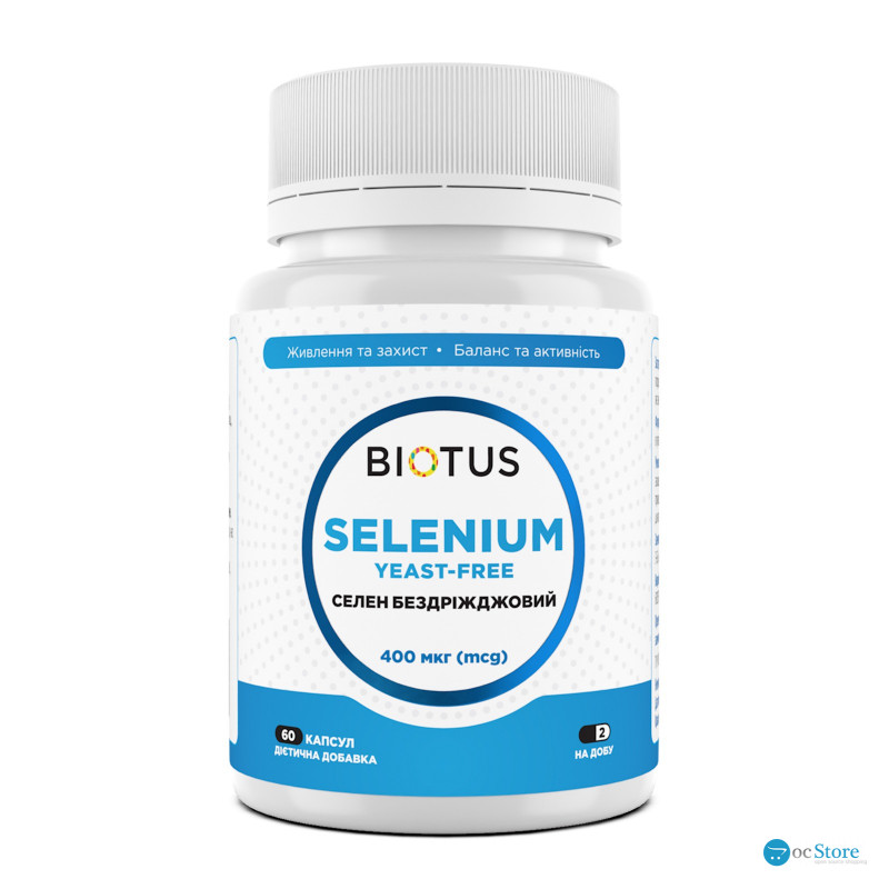 Селен, Selenium, Biotus, без дріжджів, 400 мкг, 60 капсул