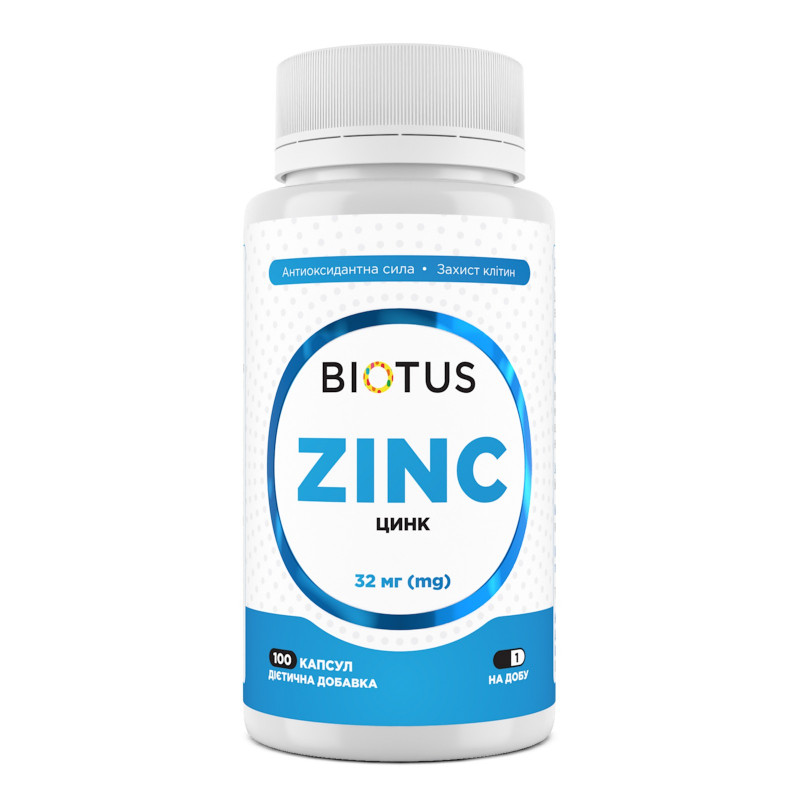 Цинк, Zinc, Biotus, 32 мг, 100 капсул