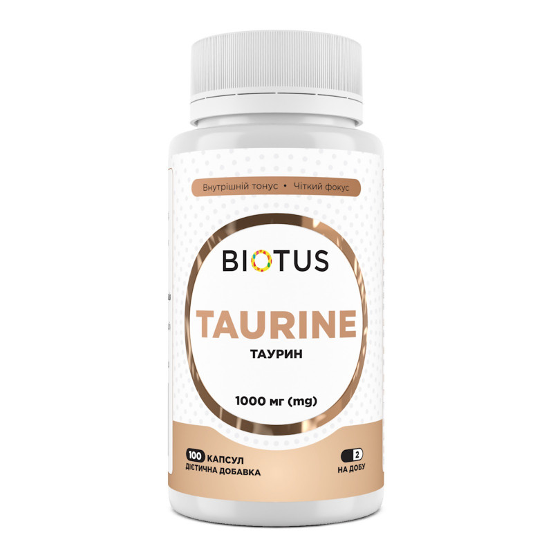 Таурін, Taurine, Biotus, 1000 мг, 100 капсул